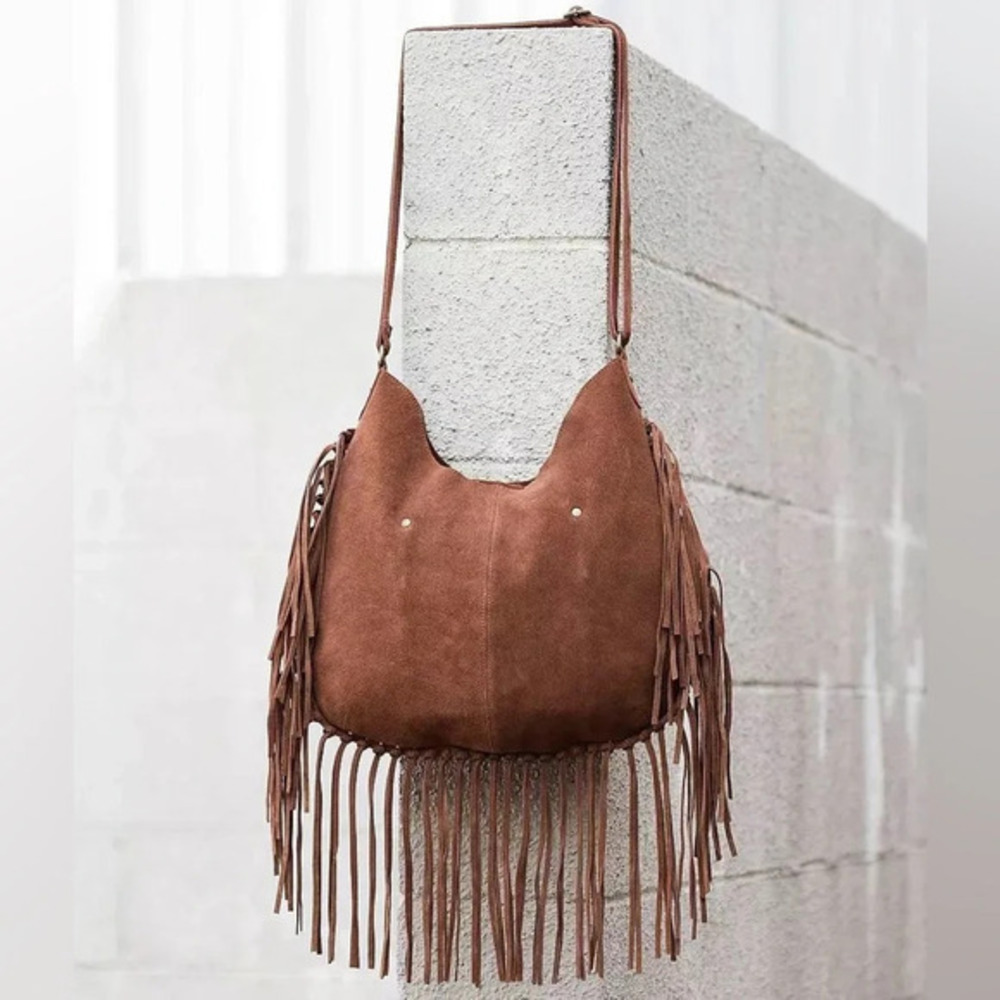 Tshirt & Jeans Genuine Suede Leather Fringe Oversized Boho Bag